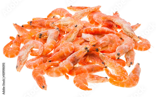 pile from many frozen shrimps isolated on white