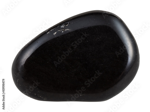 pebble of black obsidian gemstone isolated