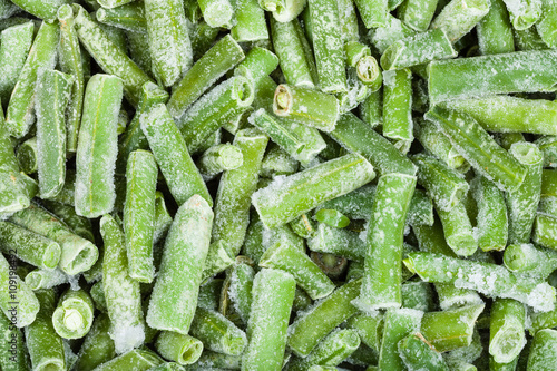 many frozen cut string beans close up