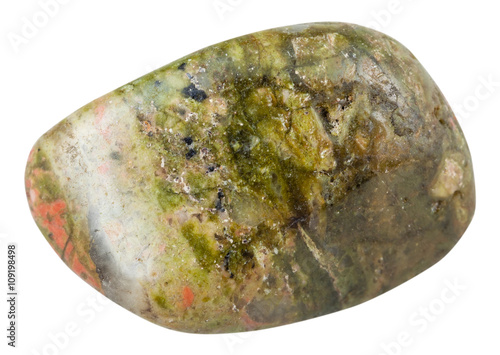 polished pebble of unakite (epidosite) gemstone photo
