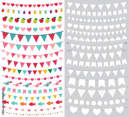 Birthday and party bunting banners, set with blank templates