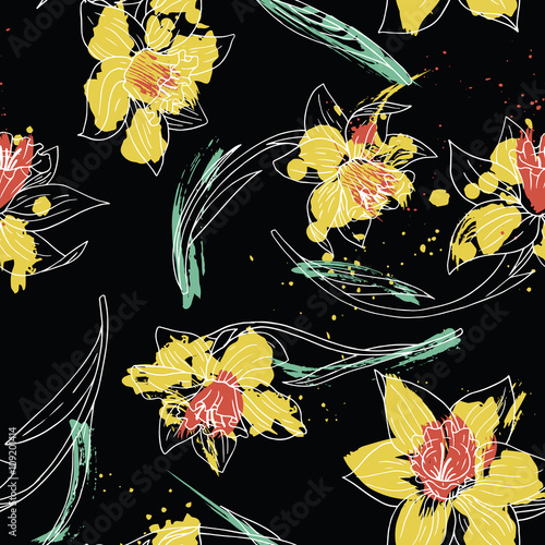 floral seamless pattern with narcissus