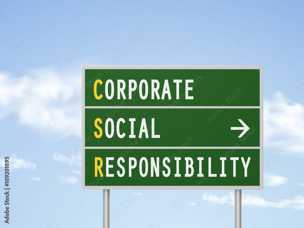 3d illustration corporate social responsibility road sign