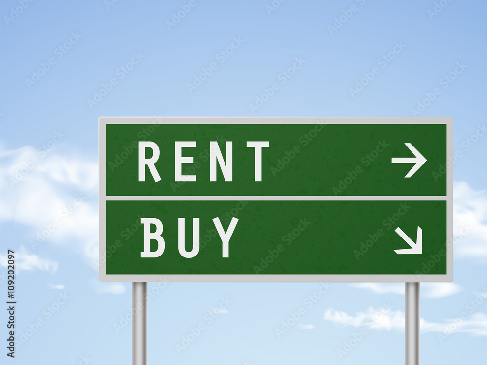 3d illustration road sign with rent and buy 3d illustration road sign with rent and buy