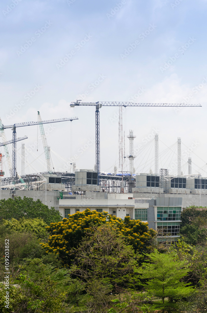 Mega construction site and mega cranes