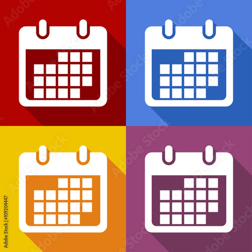 Icono plano calendario con sombra en varios colores