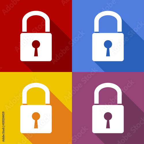 Icono plano candado con sombra en varios colores