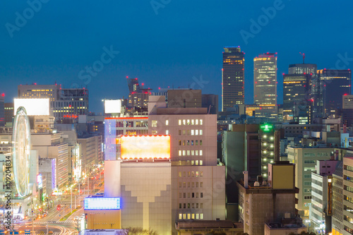Nagoya cityscape and skyscraper in night time © nonchanon
