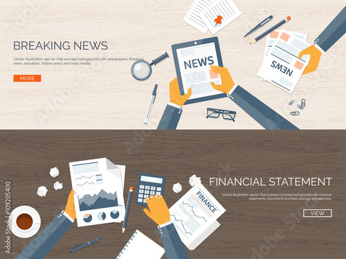 Vector illustration. Flat header. Online news. Newsletter,information. Business, market information. Financial report.