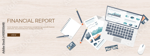 Vector illustration. Flat header. Online news. Newsletter, information. Business, market. Financial report.