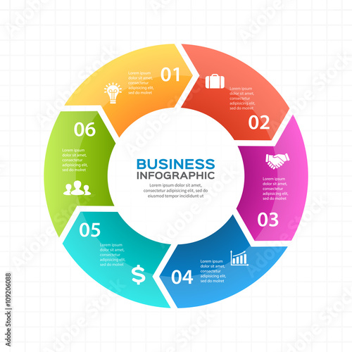 Vector circle arrows infographic, diagram, graph, presentation, chart. Business cycle concept with 6 options, parts, steps, processes. Info graphic data template.