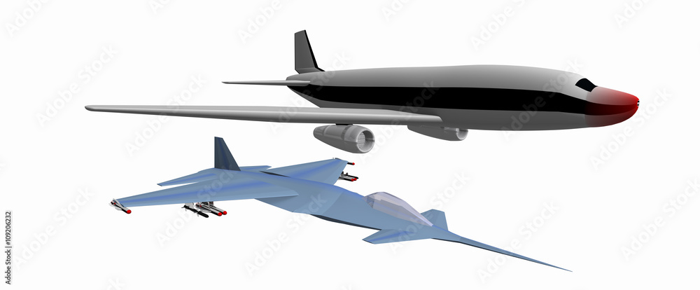 two low-poly 3D models of combat aircraft. White background. 757, YF-24