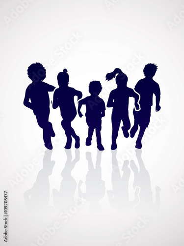 Group of children running , Front view graphic vector.