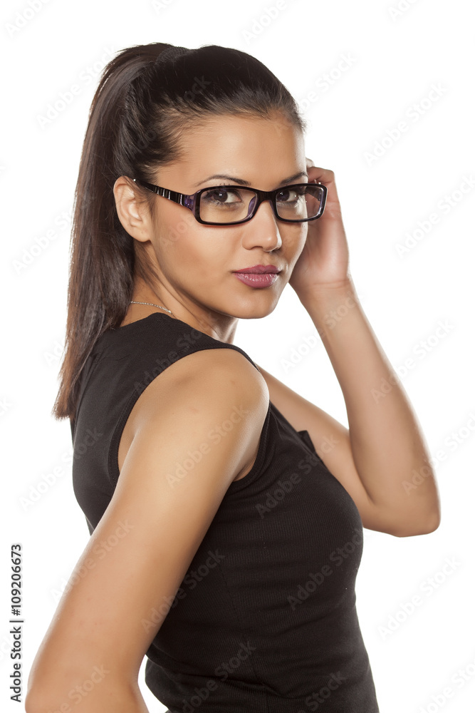 beautiful young woman with glasses beautiful young woman with glasses