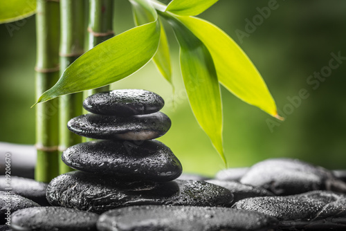 zen basalt stones and bamboo