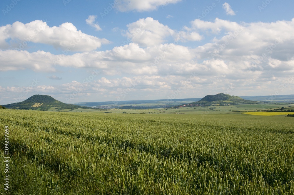 Hills Oblik and Rana in the Ceske Stredohori, Czech republic Hills Oblik and Rana in the Ceske Stredohori, Czech republic