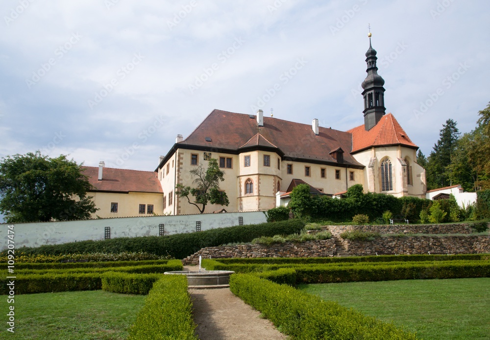 Cloister in the historic town Kadan in Northern Bohemia, Czech republic.