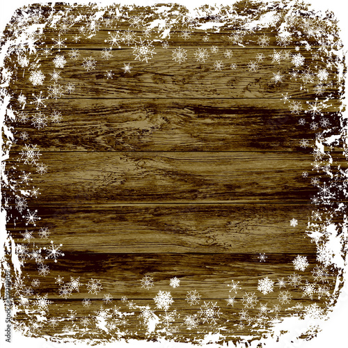 winter background, Snowflakes on a wooden background