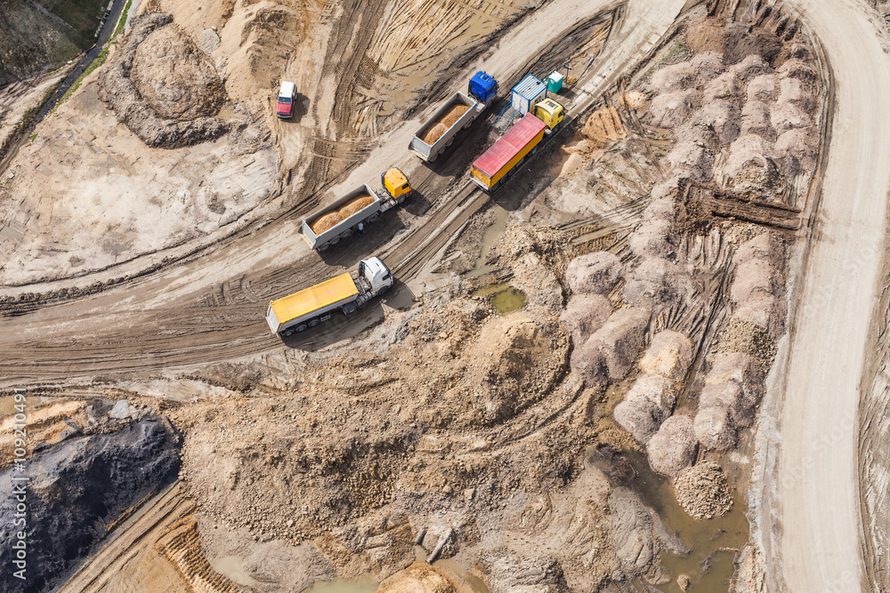 Aerial view of highway  construction site