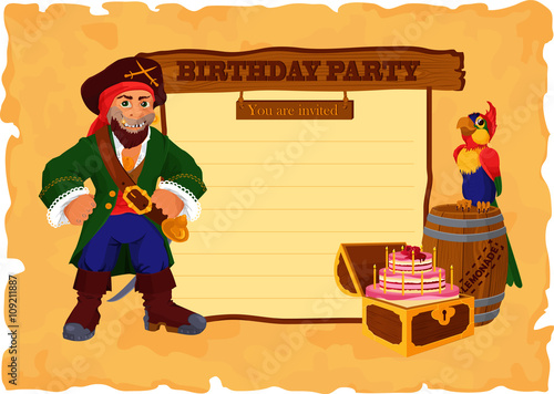 Birthday party card with pirate