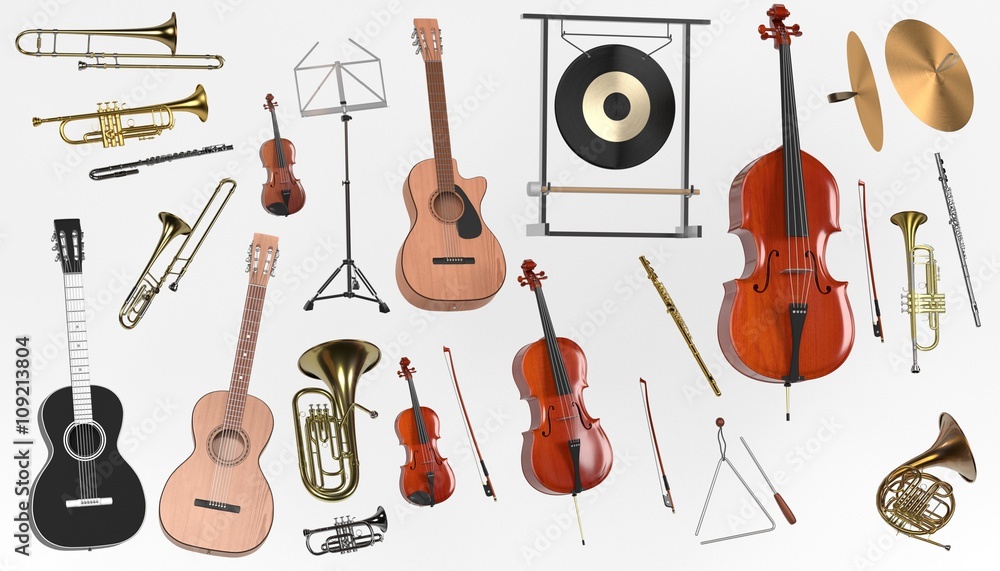 Naklejka premium 3d renderings of musical instrument set