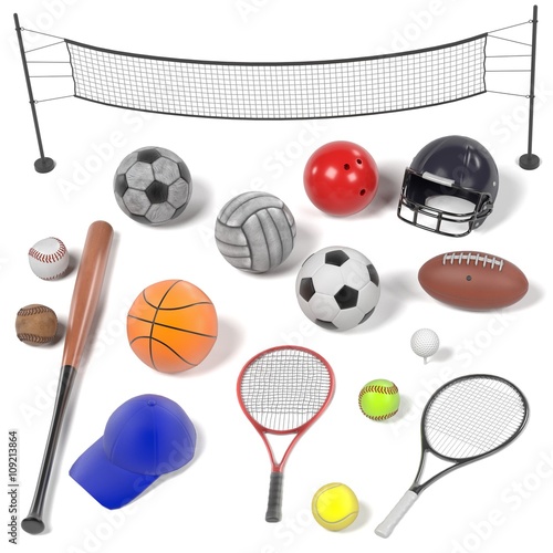 3d renderings of sport equipment set