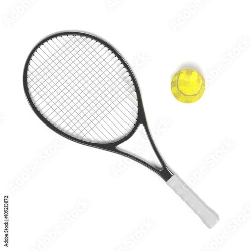 3d renderings of tennis racket and ball © bescec