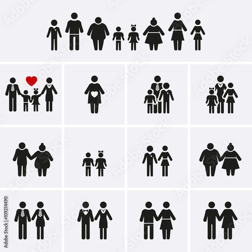 Family Icons. Man, Woman, Kid, Elder. People Character.
