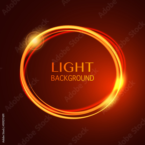 Abstract light gold circle background. Glowing fire ring trace.