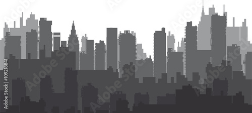 Silhouette of a city landscape with skyscrapers and city buildings