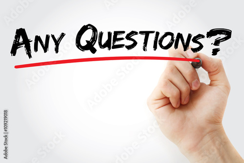 Canvas Print Hand writing Any Questions? with marker, business concept background