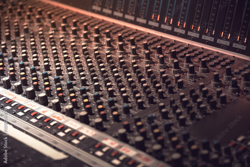 Sound recording equipment. Music mixer controls. Soft photo Sound recording equipment. Music mixer controls. Soft photo