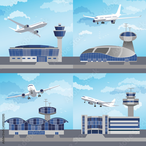 Airport building with control tower. Vector