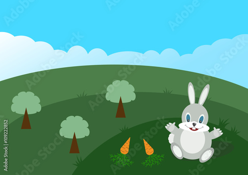 cartoon rabbit on a green field