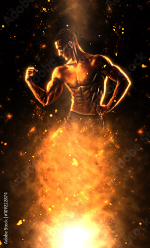 Sexy Athletic Man posing on glowing background