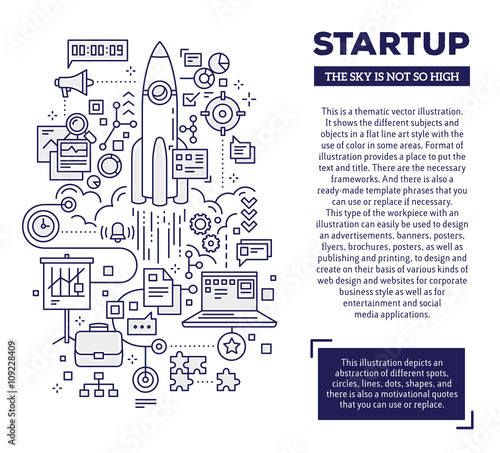 Vector creative concept illustration of startup with header and