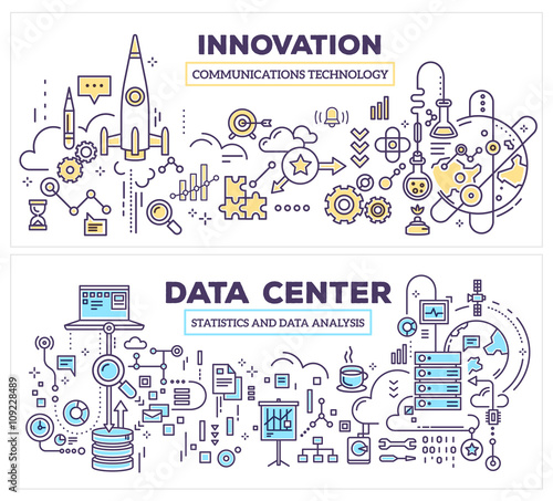 Vector creative concept illustration of data center and innovati