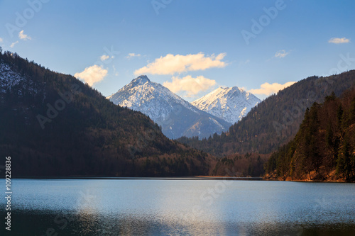 Alpsee lake landscape with Alps mountains near Munich in Bavaria, Germany