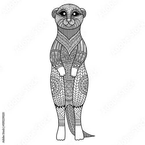 Meerkat standing zentangle art stylize for T - Shirt graphic, poster, coloring book for adult and so on