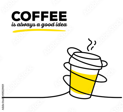 Vector illustration of yellow color takeaway cup coffee with bla