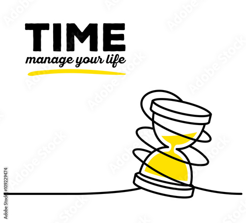 Vector illustration of yellow color sandglass with black wire an