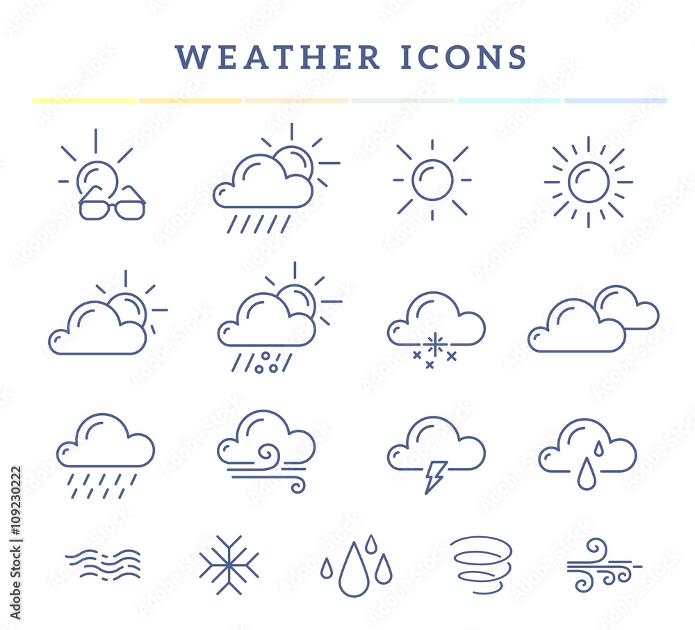 Obraz premium Vector illustration of blue weather theme icon set on white back