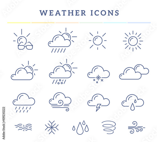 Vector illustration of blue weather theme icon set on white back