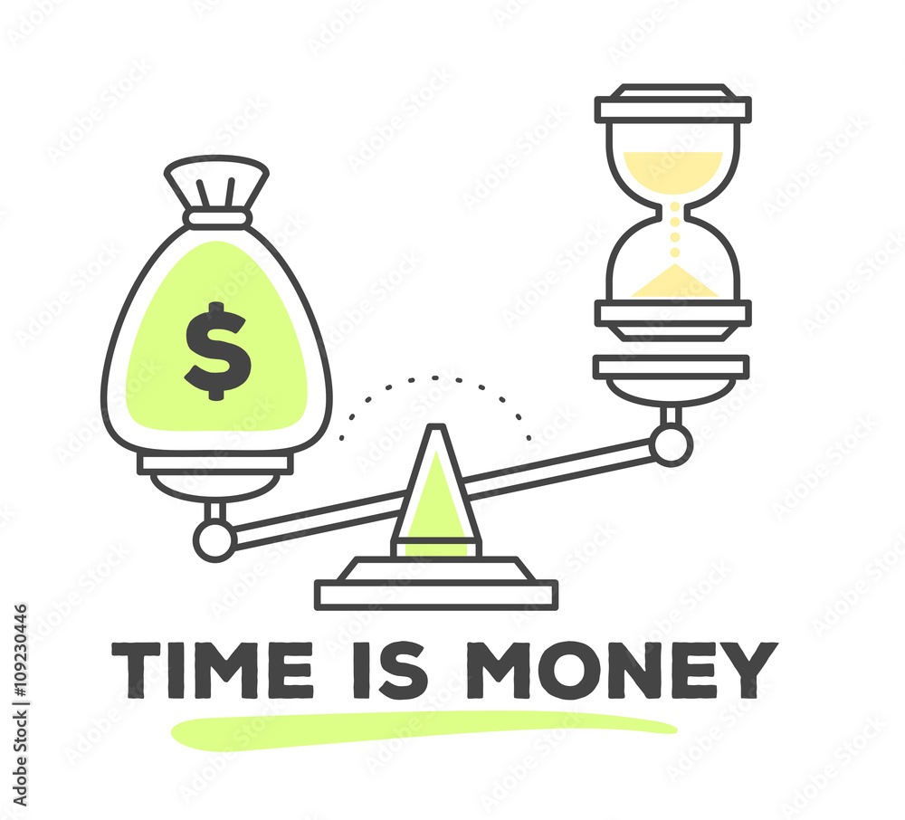 Vector illustration of mechanism to compare value of money and t Vector illustration of mechanism to compare value of money and t