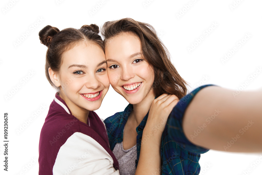 happy smiling pretty teenage girls taking selfie happy smiling pretty teenage girls taking selfie