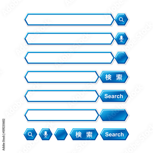 六角形の検索窓と検索ボタン 青