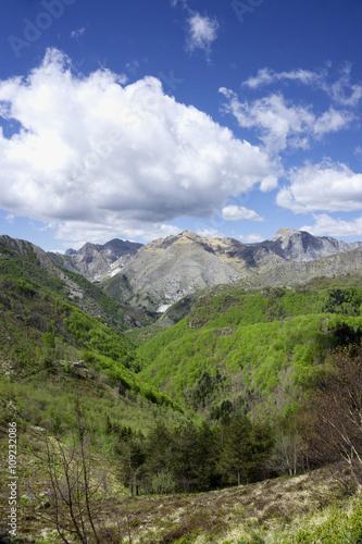 View of Apuan Alps. A sunny day in Tuscan, Italy.