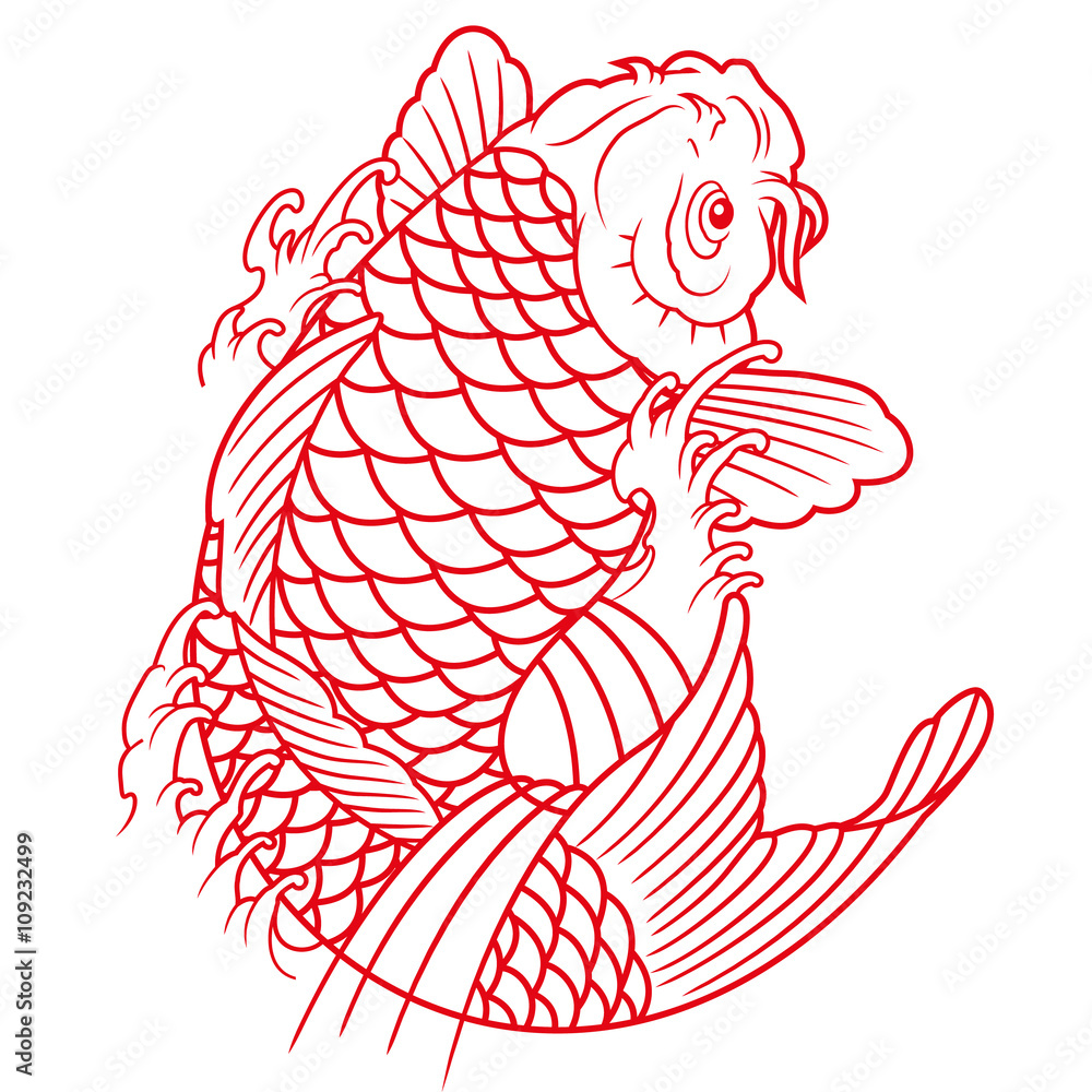 koi fish outline Stock Vector | Adobe Stock