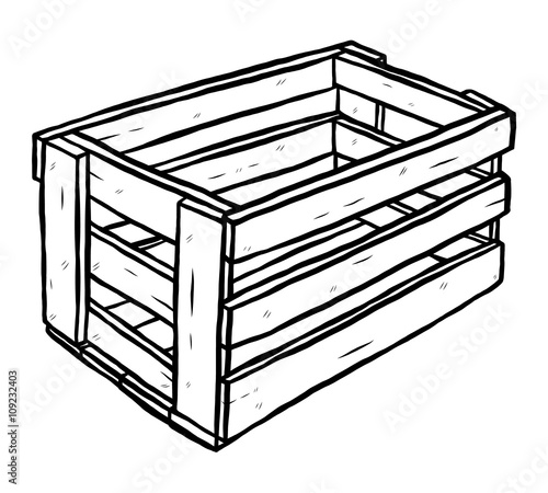 wooden box / cartoon vector and illustration, black and white, hand drawn, sketch style, isolated on white background.