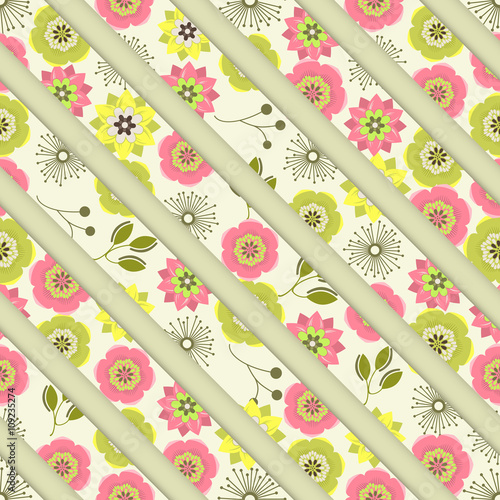 Seamless colorful background with straight lines filled with orn